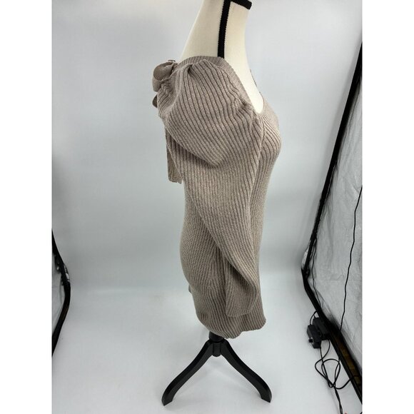 Promesa Sweater Dress Womens Size M Taupe Long Sleeve Square Neck Puff Shoulder - Picture 3 of 7